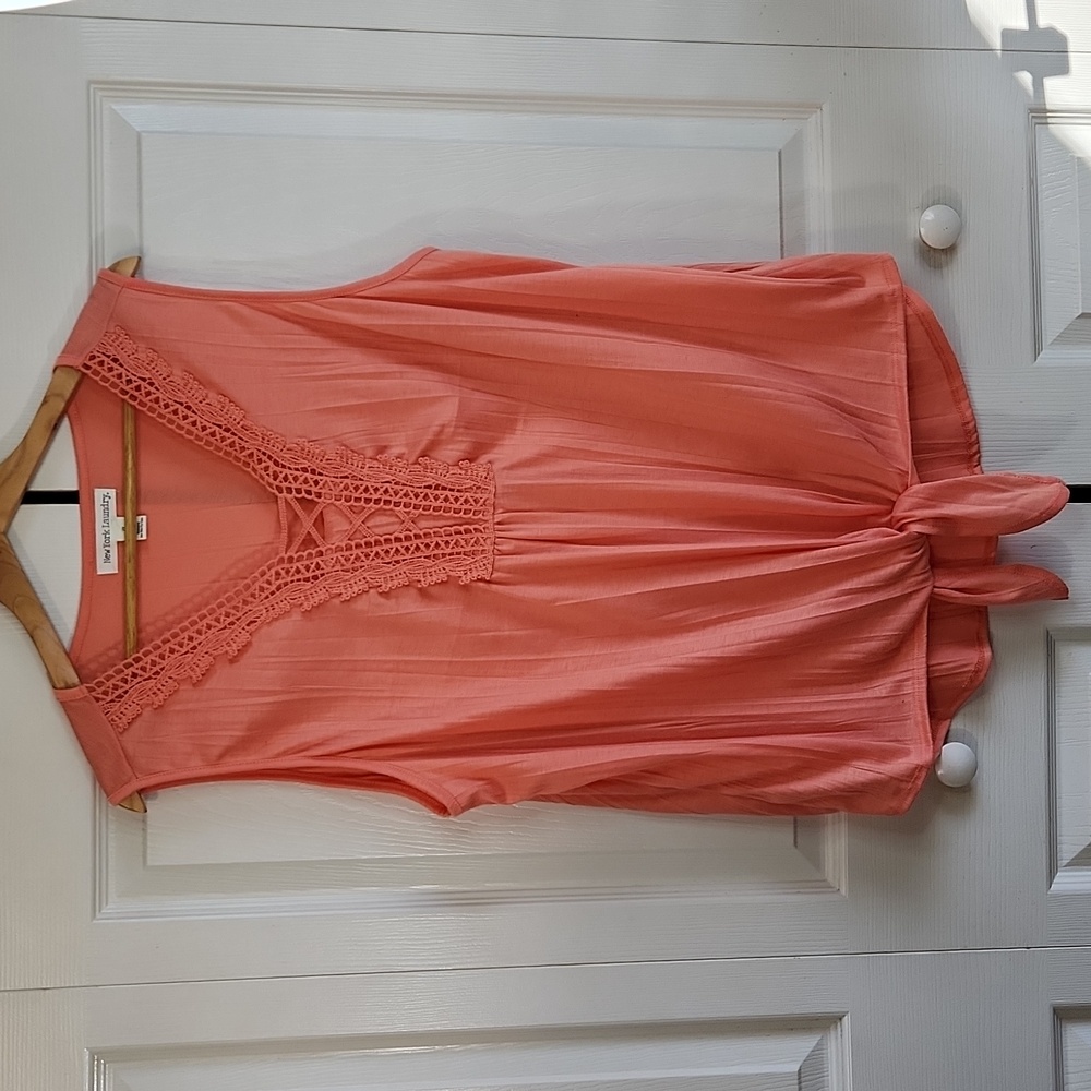 New York Laundry Coral Lace-Accent‎ Blouse 3X Tie Waist Spring Colorful Boho